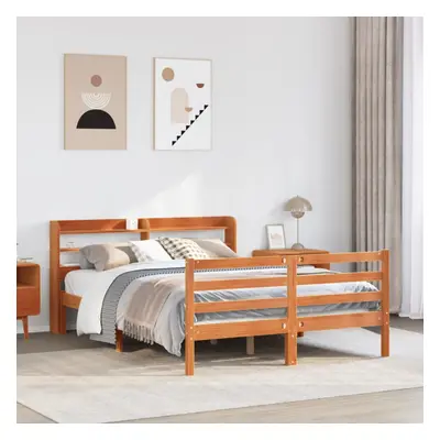 vidaXL Bed Frame with Headboard Wax Brown 135x190 cm Double Solid Wood Pine