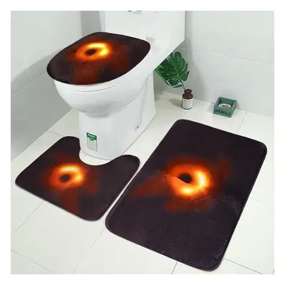 (50*80cm) 3Pcs Bath Mat Pedestal Non Slip Toilet Lid Black Cover Shower Bathroom Rug Set Carpet