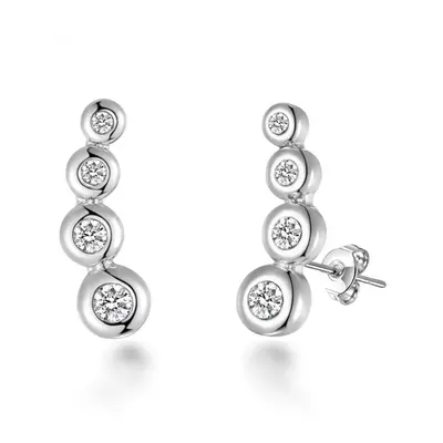 Silver Plated Four Stone Climber Earrings Created With Swarovski Crystals