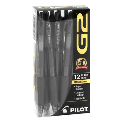 Pilot G-2 Retractable Fine Point Gel Ink Pens Fine Point 0.7 mm Black Barrel Black Ink Pack Of