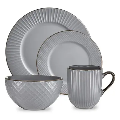 Tower T867002GRY Empire Piece Dinnerware Set, Stoneware, Grey and Brass