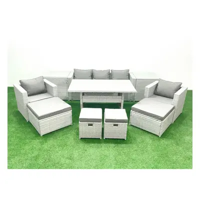 Fimous Rattan Garden Furniture Set Outdoor Seater Patio Dining Sets with Glass Top Dining Table 