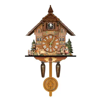 (German Black Forest Cuckoo Clock Retro Nordic Style Wooden Cuckoo Wall Clock E) German Black Fo