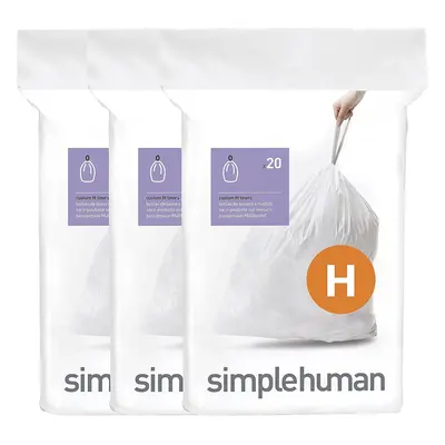 simplehuman CW0258 code H Custom Fit Bin Liner Bulk Pack, White Plastic (3 Pack of 20, Total Lin