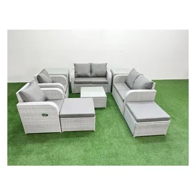 Fimous Seater Outdoor Reclining Chair Love Sofa Set Rattan Garden Furniture Set with Square Coff