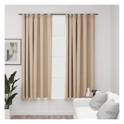 vidaXL Linen-Look Blackout Curtains with Hooks pcs Beige 140x175 cm