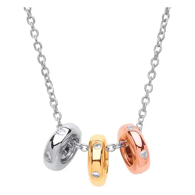 Jewelco London Ladies Rhodium Yellow & Rose Gold-Plated Sterling Silver Cubic Zirconia Trilogy H