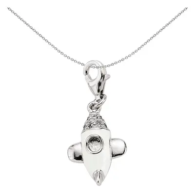 Jewelco London Unisex Sterling Silver Crystal Enamel Rocket Shuttle Lobster Clasp Link Charm - C