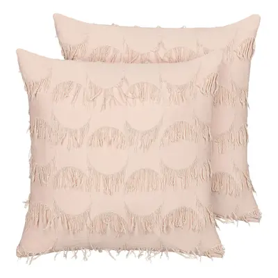 Set of Cushions with Tassels x cm Pink AGASTACHE