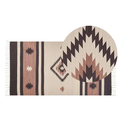 Cotton Kilim Rug x cm Beige and Brown ARAGATS