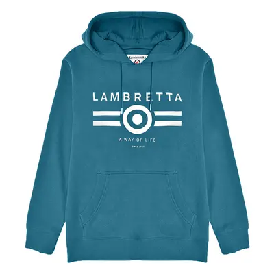 (S, Blue/Coral) Lambretta Mens Logo Graphic Pullover Sweatshirt Jumper Hoody Hoodie