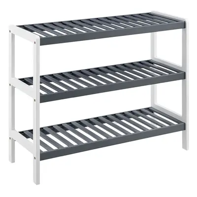 (WHITE/GREY, TIER) 2/3 Tier Bamboo Shoe Rack - Contemporary Shoe Organizer with Ample Storage