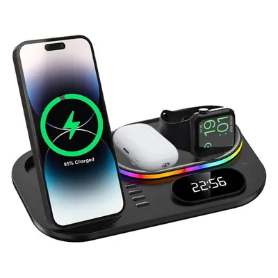 4 in1 Wireless Charging Station Clock & Light, TECHGEAR 30W Fast Wireless Charging Dock Stand fo