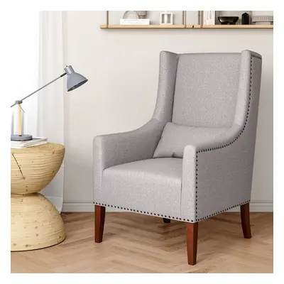 Burlap High Back Studded Armchair with Cushion