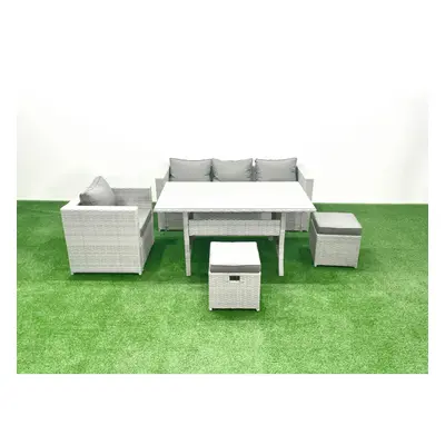 Fimous Garden Dining Set Outdoor Rattan Furniture Set with Sofa Dining Table Small Footstools Li