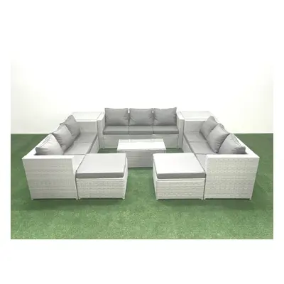 Fimous Rattan Garden Outdoor Furniture Set Seater Garden Sofa Coffee Table Set with Big Footstoo