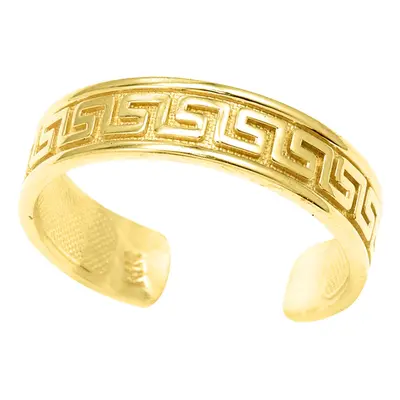 14K Yellow Gold Curved Inlay Greek Key Design Cuff Style Adjustable Toe Ring