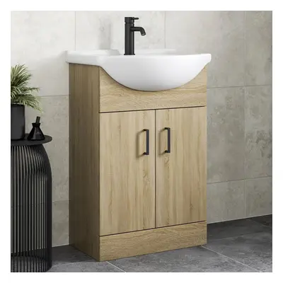 Bathroom Vanity Unit Basin Sink Single Tap Hole Freestanding 560mm Oak Effect