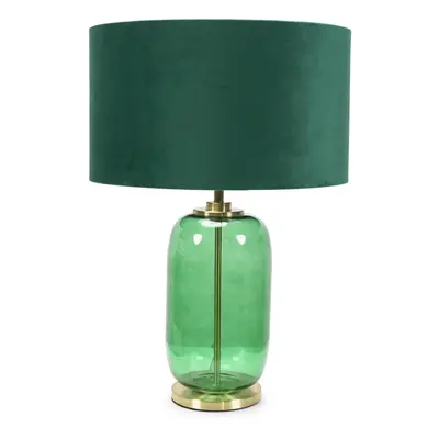 ValueLights Leigh Forest Green Velvet & Glass Gold Table Lamp & Bulb