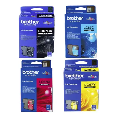 Brother LC67 Black Cyan Yellow Magenta Ink Cartridge Toner Value Pack