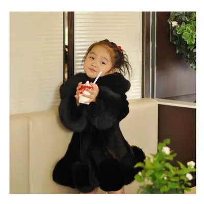 ( black, 100) Girls Kids Padded Quilted Winter Coat Jacket Fur Hooded Long Parka Coats