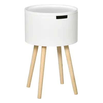 HOMCOM Round Side Table Nightstand w/ Hidden Storage Space Removable Lid, White