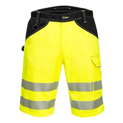 (34R, Yellow/Black) Portwest Mens PW3 Contrast Panel Hi-Vis Shorts