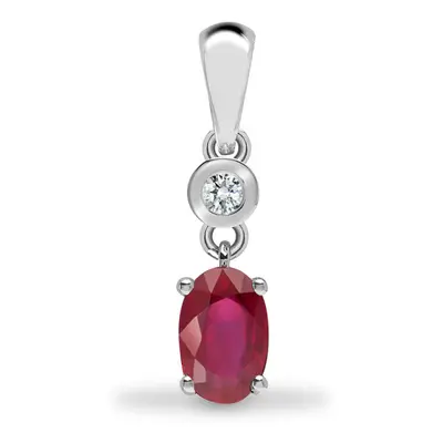 Jewelco London 9ct White Gold Rub Over Set H I1 0.04ct Diamond and Oval Red 0.63ct Ruby Donut So