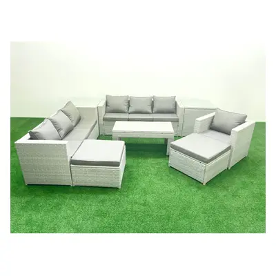 Fimous Wicker PE Rattan Sofa Garden Furniture Set with Oblong Coffee Table Armchair Big Footstoo