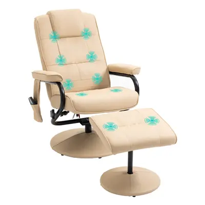 HOMCOM Massage Recliner Chair Cushioned Ottoman Point Vibration Cream