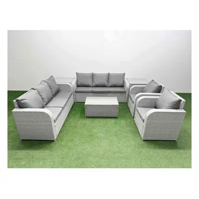 Fimous PE Rattan High Back Lounge Sofa Set Patio Coffee Table & Chairs Set with Seater Sofa Recl