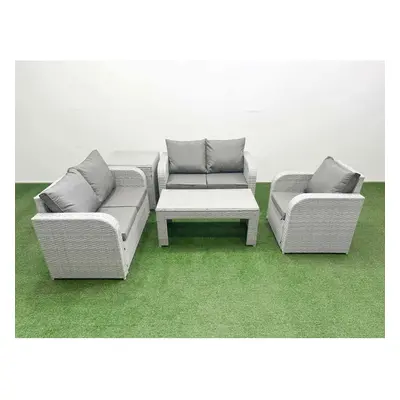 Fimous High Back Poly Rattan Garden Furniture Set with Reclining Chair Loveseat Sofa Indoor Outd