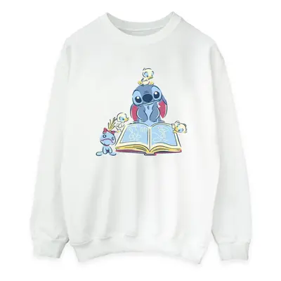 (M, White) Disney Womens/Ladies Lilo & Stitch Reading A Book Sweatshirt