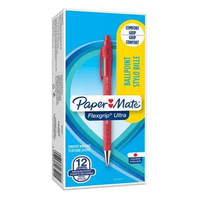 PaperMate Medium Point (1.0 mm) Flexgrip Ultra Retractable Ballpoint Pen, Red, Box of