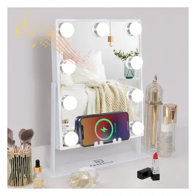 FENCHILIN 25x30cm Vanity Mirror with Lights Bluetooth Wireless Chargin