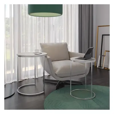 (White Marble Top with Chrome Legs) Pcs Round Nesting Stackable Sofa Side Bedside End Table Set 