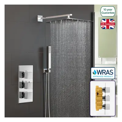 Square Concealed Thermostatic Mixer Valve Hand Held 350mm Shower Head Set | Orta