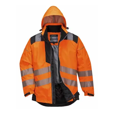 (Large, Orange/Black) Portwest - PW3 Vision Hi-Vis Safety Workwear Rain Jacket