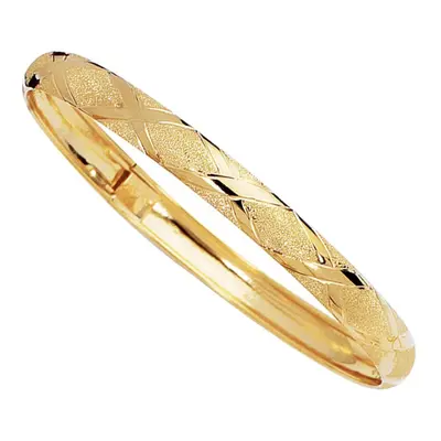 10k Yellow Gold High Polished Flex And Diamond Pattern Bangle Bracelet, 7"