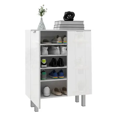 HOMCOM Shoe Storage Cabinet with Soft-Close Hinges & Adjust Shelves, High Gloss