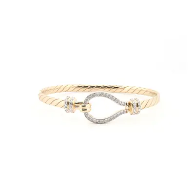 Jewelco London Ladies Solid 9ct Yellow Gold CZ Hook Fitting Noose Rope Loop Stirrup 4mm Bangle B