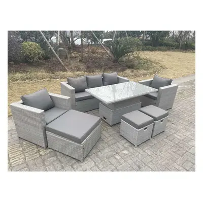 Fimous Rattan Garden Funiture Set Adjustable Rising Table Lounge Sofa Dining Set