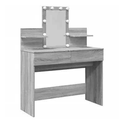 (grey sonoma) vidaXL Dressing Table with LED Cosmetic Table Vanity Makeup Table Grey Sonoma