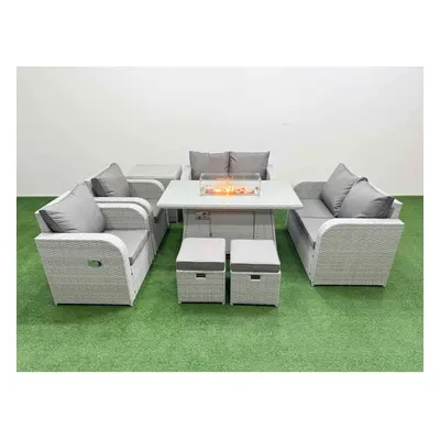 Fimous Seater Outdoor Reclining Chair Love Sofa Set Rattan Garden Furniture Set with Firepit Din