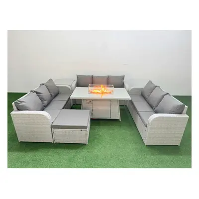 Fimous PE Rattan Lounge Sofa Set Seater Outdoor Garden Furniture Set with Firepit Dining Table S