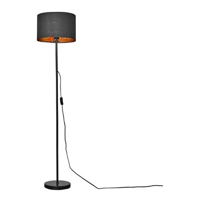 Standard Floor Lamp Base in a Black Metal Finish with a Black/Gold Drum Shade