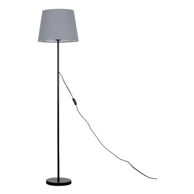 Modern Standard Floor Lamp in a Black Metal Finish with a Large Grey Tapered Light Shade