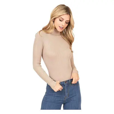 Ambiance Apparel Women's Ribbed Long Sleeve Turtleneck Top (L Khaki)