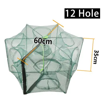 (12 Hole) 8/12/16 Holes Automatic Fishing Net Shrimp Cage Nylon Foldable Crab Fish Trap