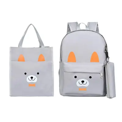 (Light Grey) Pcs School Bag Sets Canvas Backpack Shoulder Bags Handbag Camping Travel Bag With P